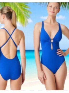 Bleu Rod Beattie Ring Me Up One Piece Swimsuit COBALT BLUE NWT Sz 12